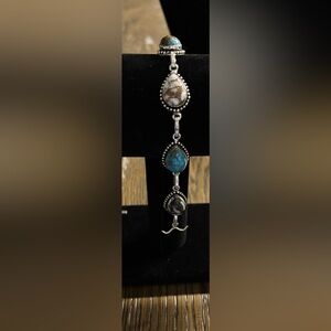 Women Jewelry Turquoise and Gray Stone Silver Bracelet